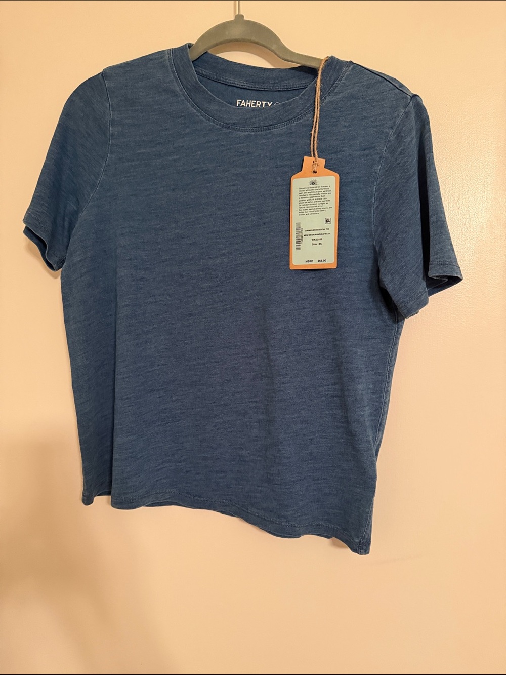 Faherty Blue Short Sleeve Crewneck Tee faded denim blue